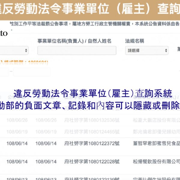 勞動部的負面文章、記錄和內容可以隱藏或刪除嗎?